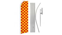 Red & Yellow Checkered Superknit Polyester Swooper Flag Size 11.5ft by 2.5ft & 6 Piece Pole & Ground Spike Kit