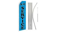 A/C Service Blue Superknit Polyester Swooper Flag Size 11.5ft by 2.5ft & 6 Piece Pole & Ground Spike Kit