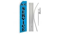 A/C Service Blue Superknit Polyester Swooper Flag Size 11.5ft by 2.5ft & 6 Piece Pole & Ground Spike Kit