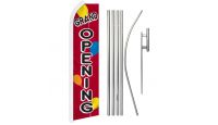 Grand Opening Balloons Superknit Polyester Swooper Flag Size 11.5ft by 2.5ft & 6 Piece Pole & Ground Spike Kit