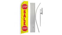 Stop Sale Stop Red & Yellow Superknit Polyester Swooper Flag Size 11.5ft by 2.5ft & 6 Piece Pole & Ground Spike Kit