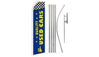 Quality Used Cars Blue Superknit Polyester Swooper Flag Size 11.5ft by 2.5ft & 6 Piece Pole & Ground Spike Kit