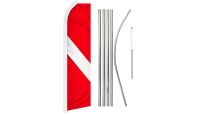 Diver Superknit Polyester Swooper Flag Size 11.5ft by 2.5ft & 6 Piece Pole & Ground Spike Kit