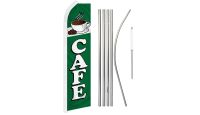 Cafe Green Superknit Polyester Swooper Flag Size 11.5ft by 2.5ft & 6 Piece Pole & Ground Spike Kit