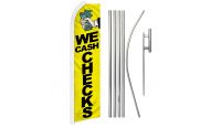 We Cash Checks Superknit Polyester Swooper Flag Size 11.5ft by 2.5ft & 6 Piece Pole & Ground Spike Kit