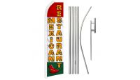 Mexican Restaurant Superknit Polyester Swooper Flag Size 11.5ft by 2.5ft & 6 Piece Pole & Ground Spike Kit