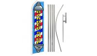 Barber Shop Blue Superknit Polyester Swooper Flag Size 11.5ft by 2.5ft & 6 Piece Pole & Ground Spike Kit