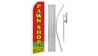 Pawn Shop Superknit Polyester Swooper Flag Size 11.5ft by 2.5ft & 6 Piece Pole & Ground Spike Kit