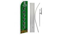Coffee Superknit Polyester Swooper Flag Size 11.5ft by 2.5ft & 6 Piece Pole & Ground Spike Kit