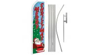 Merry Christmas Snow Superknit Polyester Swooper Flag Size 11.5ft by 2.5ft & 6 Piece Pole & Ground Spike Kit