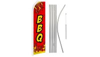 BBQ Red Superknit Polyester Swooper Flag Size 11.5ft by 2.5ft & 6 Piece Pole & Ground Spike Kit