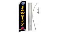Jewelry Superknit Polyester Swooper Flag Size 11.5ft by 2.5ft & 6 Piece Pole & Ground Spike Kit