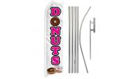 Donuts White Superknit Polyester Swooper Flag Size 11.5ft by 2.5ft & 6 Piece Pole & Ground Spike Kit