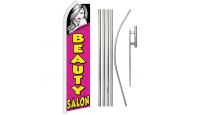 Beauty Salon Superknit Polyester Swooper Flag Size 11.5ft by 2.5ft & 6 Piece Pole & Ground Spike Kit