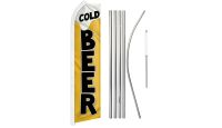 Cold Beer Superknit Polyester Swooper Flag Size 11.5ft by 2.5ft & 6 Piece Pole & Ground Spike Kit