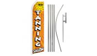 Tanning Salon Superknit Polyester Swooper Flag Size 11.5ft by 2.5ft & 6 Piece Pole & Ground Spike Kit