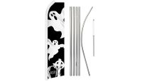 Halloween Ghost Superknit Polyester Swooper Flag Size 11.5ft by 2.5ft & 6 Piece Pole & Ground Spike Kit