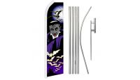 Halloween Vampire Superknit Polyester Swooper Flag Size 11.5ft by 2.5ft & 6 Piece Pole & Ground Spike Kit