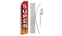 Super Sale Red Superknit Polyester Swooper Flag Size 11.5ft by 2.5ft & 6 Piece Pole & Ground Spike Kit