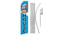 Open House with Sign Superknit Polyester Swooper Flag Size 11.5ft by 2.5ft & 6 Piece Pole & Ground Spike Kit