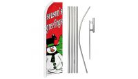 Season's Greetings Snowman Superknit Polyester Swooper Flag Size 11.5ft by 2.5ft & 6 Piece Pole & Ground Spike Kit