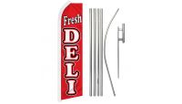Fresh Deli Superknit Polyester Swooper Flag Size 11.5ft by 2.5ft & 6 Piece Pole & Ground Spike Kit