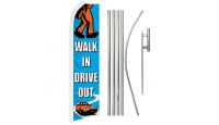 Walk In Drive Out Blue Superknit Polyester Swooper Flag Size 11.5ft by 2.5ft & 6 Piece Pole & Ground Spike Kit