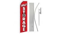 Self Storage Lock Superknit Polyester Swooper Flag Size 11.5ft by 2.5ft & 6 Piece Pole & Ground Spike Kit