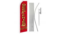 Deep Fried Foods Superknit Polyester Swooper Flag Size 11.5ft by 2.5ft & 6 Piece Pole & Ground Spike Kit