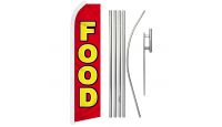 Food Superknit Polyester Swooper Flag Size 11.5ft by 2.5ft & 6 Piece Pole & Ground Spike Kit