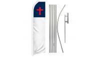 Christian Superknit Polyester Swooper Flag Size 11.5ft by 2.5ft & 6 Piece Pole & Ground Spike Kit