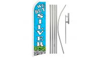 We Buy Silver Superknit Polyester Swooper Flag Size 11.5ft by 2.5ft & 6 Piece Pole & Ground Spike Kit