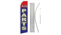 Auto Parts Red & Blue Superknit Polyester Swooper Flag Size 11.5ft by 2.5ft & 6 Piece Pole & Ground Spike Kit
