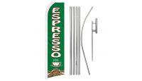 Espresso Superknit Polyester Swooper Flag Size 11.5ft by 2.5ft & 6 Piece Pole & Ground Spike Kit