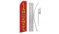 Fish & Chips Superknit Polyester Swooper Flag Size 11.5ft by 2.5ft & 6 Piece Pole & Ground Spike Kit