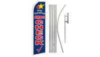 Star Smog Check Superknit Polyester Swooper Flag Size 11.5ft by 2.5ft & 6 Piece Pole & Ground Spike Kit