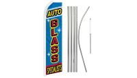 Auto Glass Specialists Superknit Polyester Swooper Flag Size 11.5ft by 2.5ft & 6 Piece Pole & Ground Spike Kit