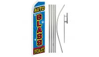 Auto Glass Specialists Superknit Polyester Swooper Flag Size 11.5ft by 2.5ft & 6 Piece Pole & Ground Spike Kit