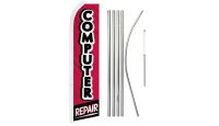 Computer Repair Superknit Polyester Swooper Flag Size 11.5ft by 2.5ft & 6 Piece Pole & Ground Spike Kit