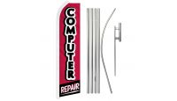 Computer Repair Superknit Polyester Swooper Flag Size 11.5ft by 2.5ft & 6 Piece Pole & Ground Spike Kit