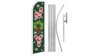 Joy Candy Cane Superknit Polyester Swooper Flag Size 11.5ft by 2.5ft & 6 Piece Pole & Ground Spike Kit