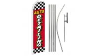 Auto Detailing Red Checkered Superknit Polyester Swooper Flag Size 11.5ft by 2.5ft & 6 Piece Pole & Ground Spike Kit