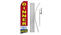 Dinner Special Superknit Polyester Swooper Flag Size 11.5ft by 2.5ft & 6 Piece Pole & Ground Spike Kit