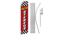 Auto Stereos Red Checkered Superknit Polyester Swooper Flag Size 11.5ft by 2.5ft & 6 Piece Pole & Ground Spike Kit