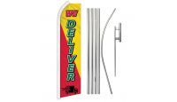 We Deliver Red & Yellow Superknit Polyester Swooper Flag Size 11.5ft by 2.5ft & 6 Piece Pole & Ground Spike Kit