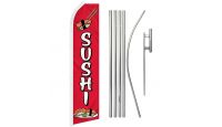 Sushi Solid Red Superknit Polyester Swooper Flag Size 11.5ft by 2.5ft & 6 Piece Pole & Ground Spike Kit