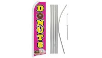 Donuts Pink Superknit Polyester Swooper Flag Size 11.5ft by 2.5ft & 6 Piece Pole & Ground Spike Kit