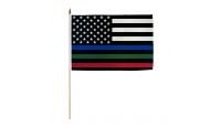 Thin Blue/Green/Red Line USA 12x18in Stick Flag