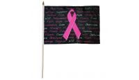 Pink Ribbon Stick Flag 12in by 18in on 24in Wooden Dowel