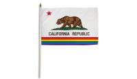 California Rainbow Stick Flag 12in by 18in on 24in Wooden Dowel